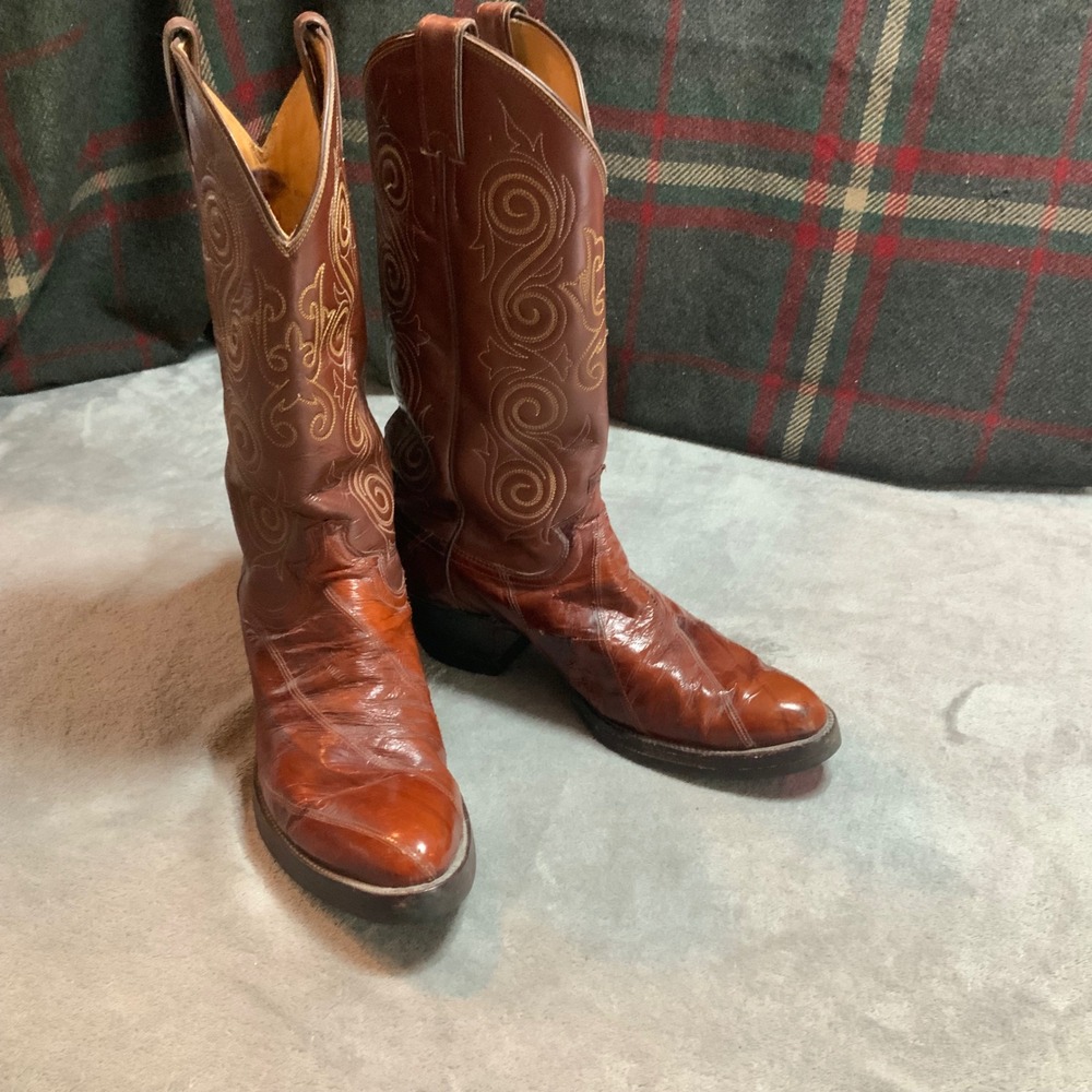 Justin 71099 Mens Cognac Exotic Skin Leather Western Cowboy Boots USA Size 8D